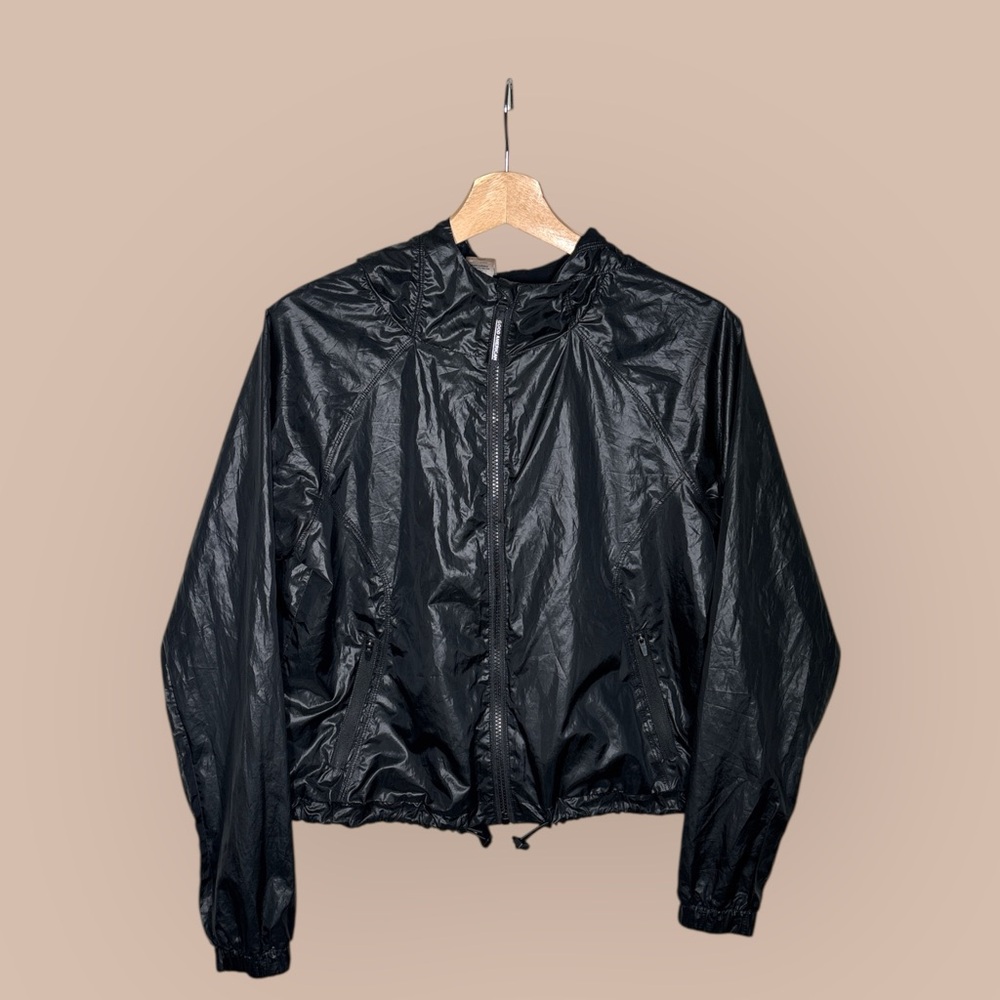 Good American Fast Track Glossy Black Windbreaker